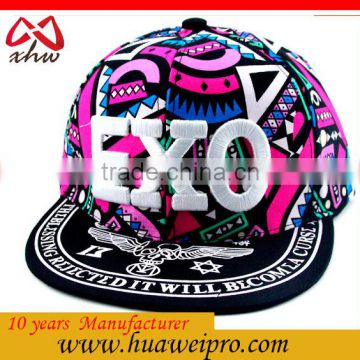100% polyester Full sublimated print hip hop flat bill caps for baseball player or trucker