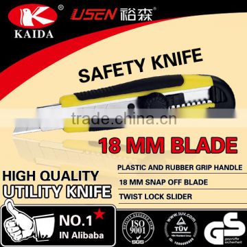 18mm Snap Off Blade Screw lock Plastic with rubber grip handle student knife