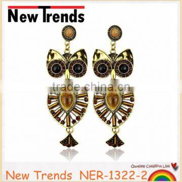 2014 rhinestone gold owl earring for women