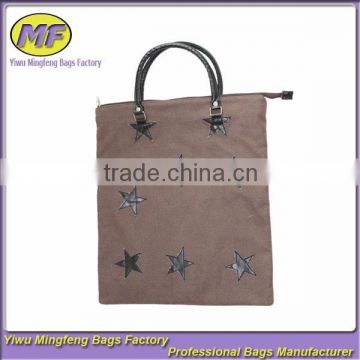 Leather Stars Decoration Canvas Cheap Shoulder Shopping Bag Supplier