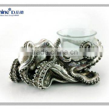 polyresin ocean animal silver octopus with glass tealight candle hollders for home decor