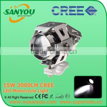 2015 6500K 3000LM 15W Sanyou LED projector Headlight for Motorcycle silver color