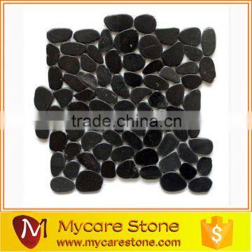 Natural polished pebble tile mosaic in black