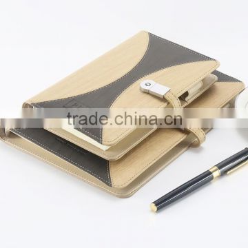 Magnetic USB Lock Wooden Leather Notebook with Pen