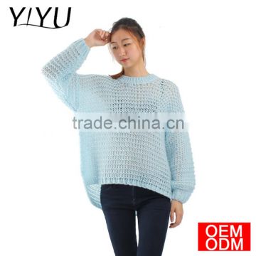Oversized Plus Size Hand Knit Sweater Blue Loose Knit Women's Sweater