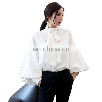 TWOTWINSTYLE  Lantern Sleeve Satin Shirts Blouse Women Lace up Casual Blouses Tops Korean Clothes