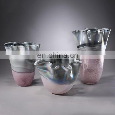 European Style High Quality Decorated Glass Vases Home Decor Large Pink Flower Colored Decoration