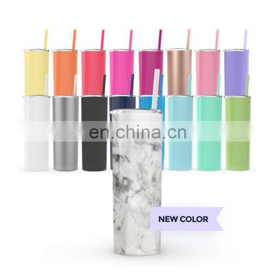 Sublimation double wall 18/8 stainless steel thermos skinny tumbler with straw