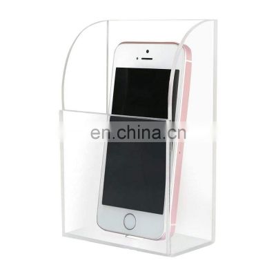 Clear Acrylic Remote Control Organizer Holder Wall Mount Acrylic Storage Box with Hole for Phone Charging