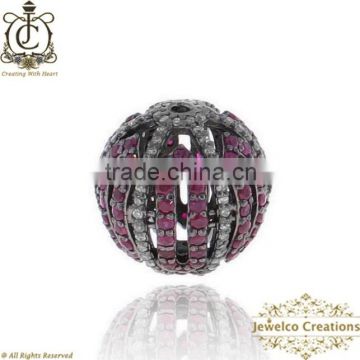 Ruby Gemstone Bead Jewelry, Diamond Round Beads Jewelry , 925 Sterling Silver Jewelry, Vintage Round Balls Findings Jewelry