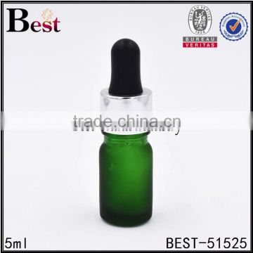 5ml frosted green essential oil bottle with silver dropper