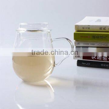 promotional!china new design hand made clear pyrex glass drinking cup glass office cup with unique handle and lid