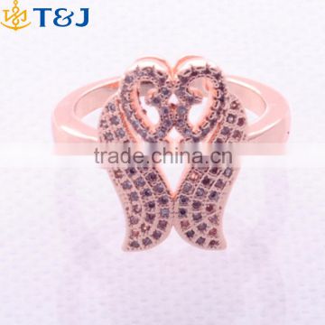 Yiwu Hot Sale Girls Korean Fairy Jewelry Rose Gold Alloy Rhinestone Owl Shaped Rings/