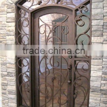 Wrought Iron Double Entry Doors (Arch Transom)