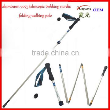 5 sections alumium7075 telescopic adjustable trekking pole nordic folding walking stick hiking pole