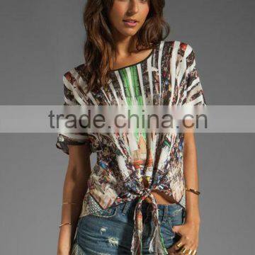 tie front hem digital printing top