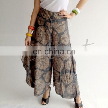 Wide Open Legs Trouser Rayon Ladies Pants with floral printed