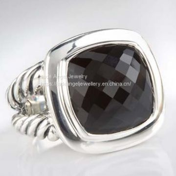 Sterling Silver DY Inspired 14mm Black Onyx Albion Ring for Women