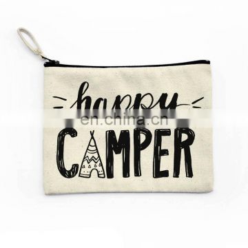Personalized happy camper canvas toiletry tote bags with zipper