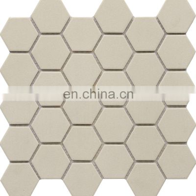 Light Yellow Color High Quality Cheap Price Full Body Ceramic Hexagon Wall Tile Mosaics Kitchen Bathroom Pool Tile Mosaic