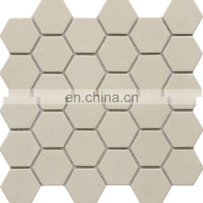 Light Yellow Color High Quality Cheap Price Full Body Ceramic Hexagon Wall Tile Mosaics Kitchen Bathroom Pool Tile Mosaic