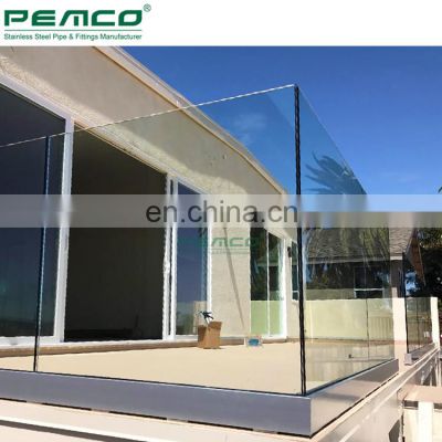 Home Outdoor Aluminum U Shape Base Design Frameless Balcony Tempered Glass Railing System