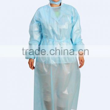 Waterproof PP+PE blue isolation dressing disposable gown