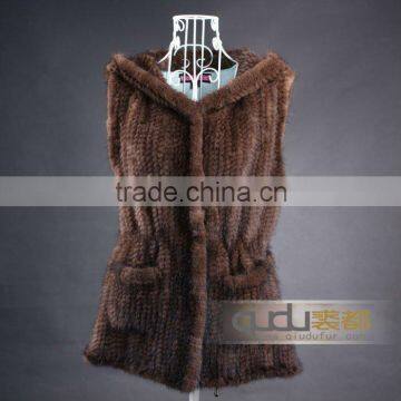 QD6414 Mink Fur Waistcoat with Hood