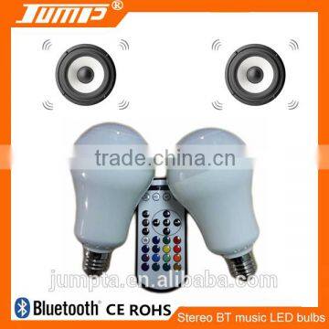 Left and right channels synchronous music RGBW remote control bluetooth speaker stereo led bulb