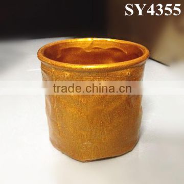 Gold small cloth bag ceramic flower pot