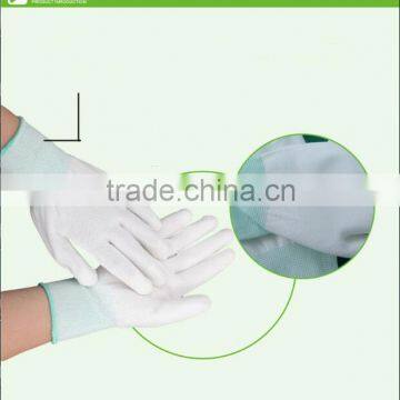 White resistant polyster PU Coated Working safety Gloves