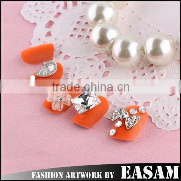 New Arrival Pre Decorated With Bowknot And Rhinestones Design Nail Tips
