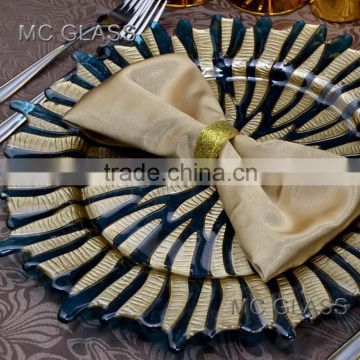 Hot Selling Cheap Wedding and Restaurant Decoration Gold Silver Sun Flower Glass Charger Plate