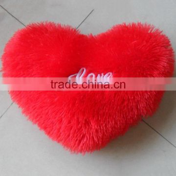 pv fleece long pile fluffy embroideried logo OEM service super soft love heart shape pillow
