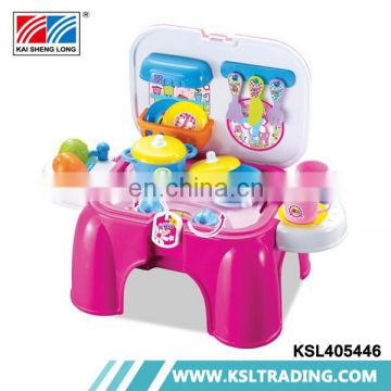 Plastic kids kitchen set toys storage chair with light and music