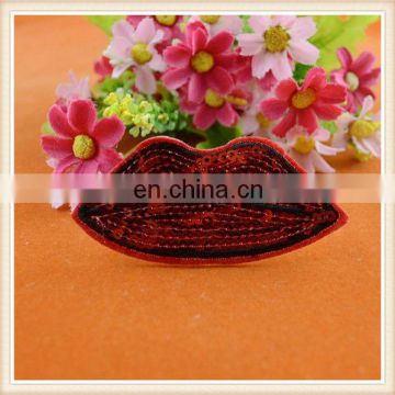wholesale embroidery sequin design pattern sew on patch/applique lips design custom for coat/dress/blouse