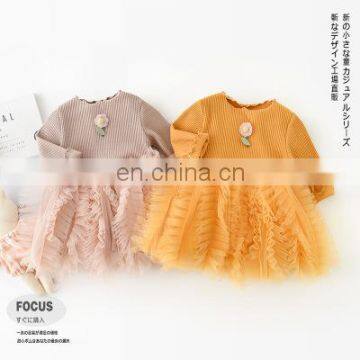 2020 autumn baby girl princess dress stitching mesh long sleeve dress