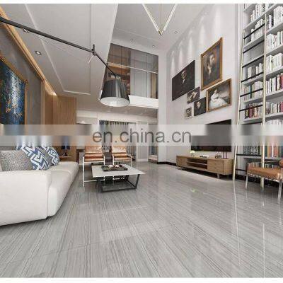 Gray color wooden look polished marble glazed tile for flooring ceramics