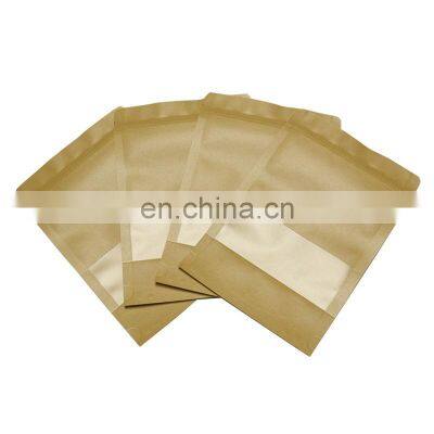 Custom printed stand up kraft paper bag with window and zipper for dried food aluminum foil smell proof bags