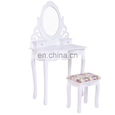 Rotating Oval Makeup Mirror Dresser cabinet Dressing vanity Table with Mirror Stool