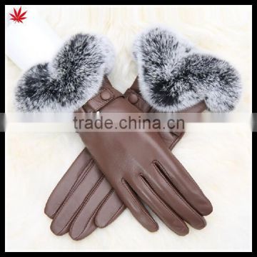 women /ladies classic elegant sheepskin leather gloves with rabbit fur