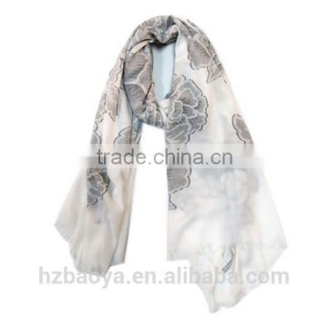 New design clipping and carving polyester-viscose floral scarf