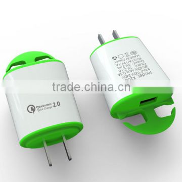 High quality mobile phone travel charger comply with qualcomm quick charger 2.0 class A standard