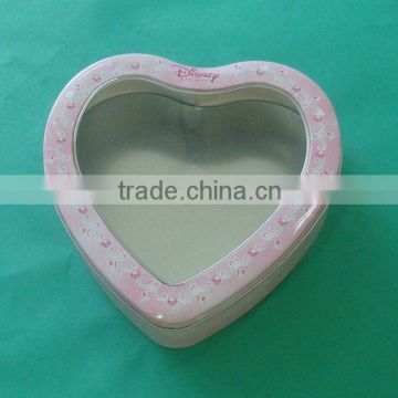 heart shaped chocolate tin box with PET window