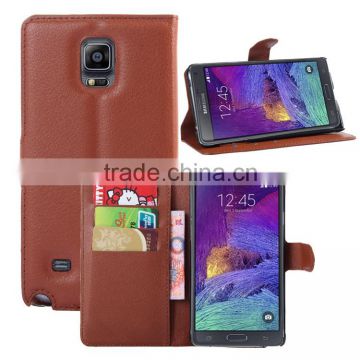 HOT SELLING Luxury Case for Samsung GALAXY Note 4 PU Lichee Leather Flip Cover with Wallet