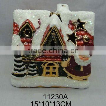 stoneware house christmas tea-light candle holder