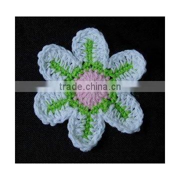 white green pink handband 5-petal crochet knit flower