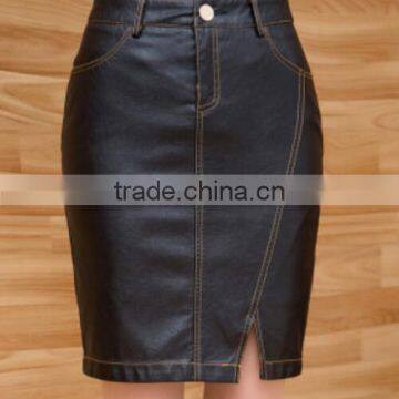 Design cheapest women mini wrap skirts/PU leather skirt