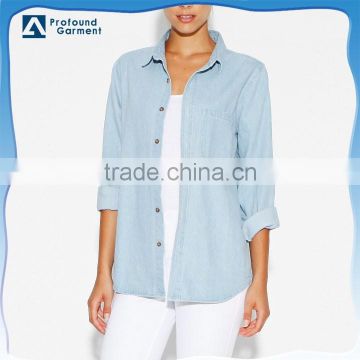Profound Brand custom cotton shirts for women/fashion long sleeve denim women open shirts