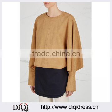 Wholesale Women Apparel Dolman Sleeves Cropped Cropped Faux Suede Blouse(DQE0366T)
